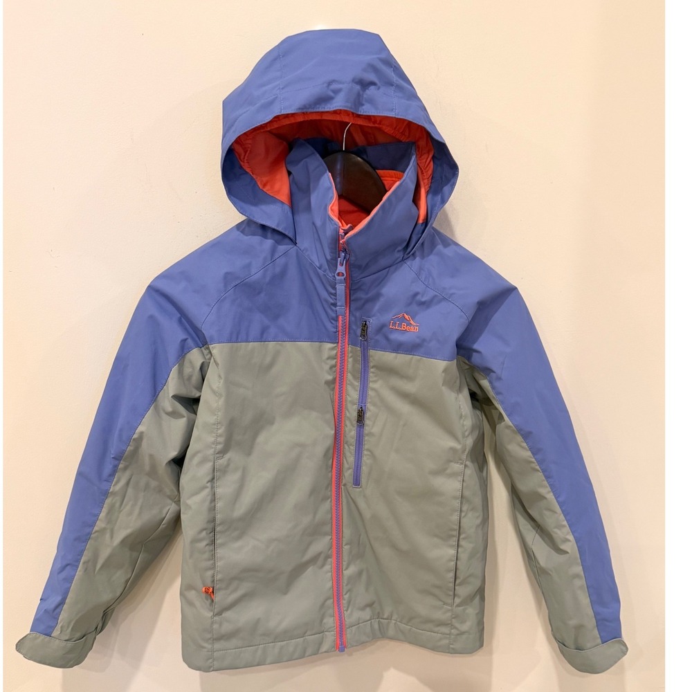 L.L.Bean Girls 3 in 1 Jacket Size 8 Blue Gray Coral Fleece Liner Hooded